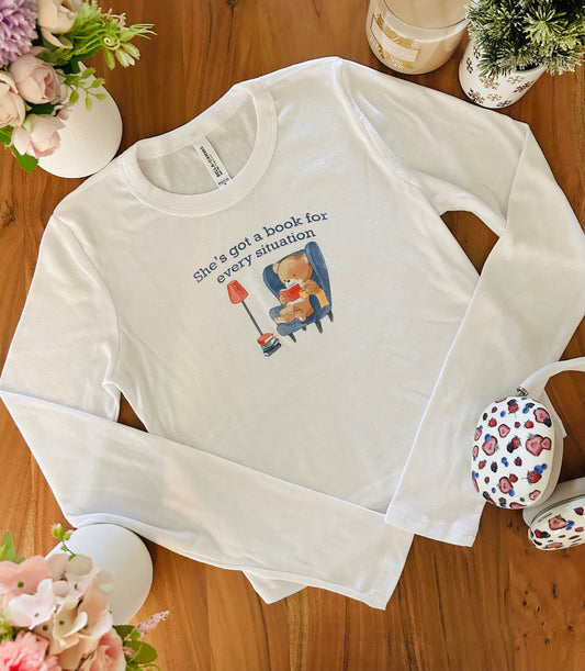 A book for every situation - White long sleeve baby tee