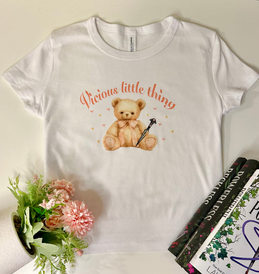 Vicious little thing coquette teddy bear - White short sleeve baby tee