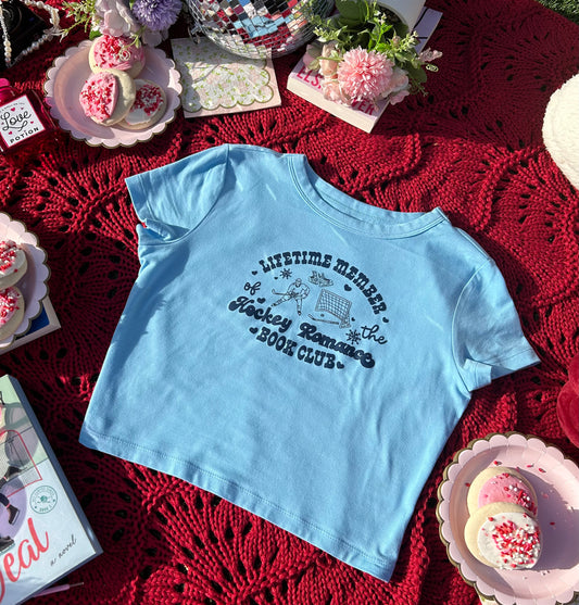 Hockey romance book club blue baby tee