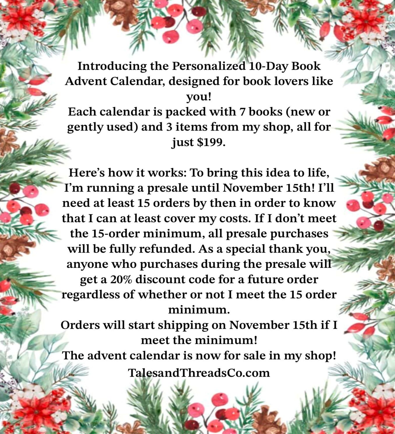 10 Day Customized Bookish Advent Calendar - 7 books, 3 clothing items all customized to your taste!