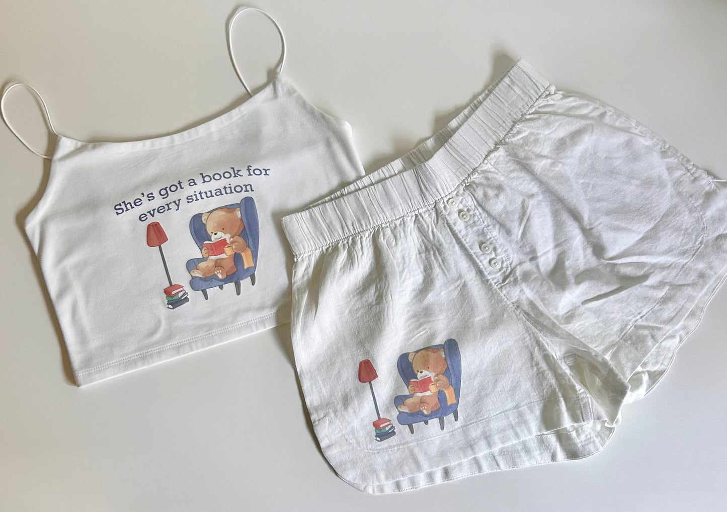 Beary Styles bookish PJ's - linen shorts