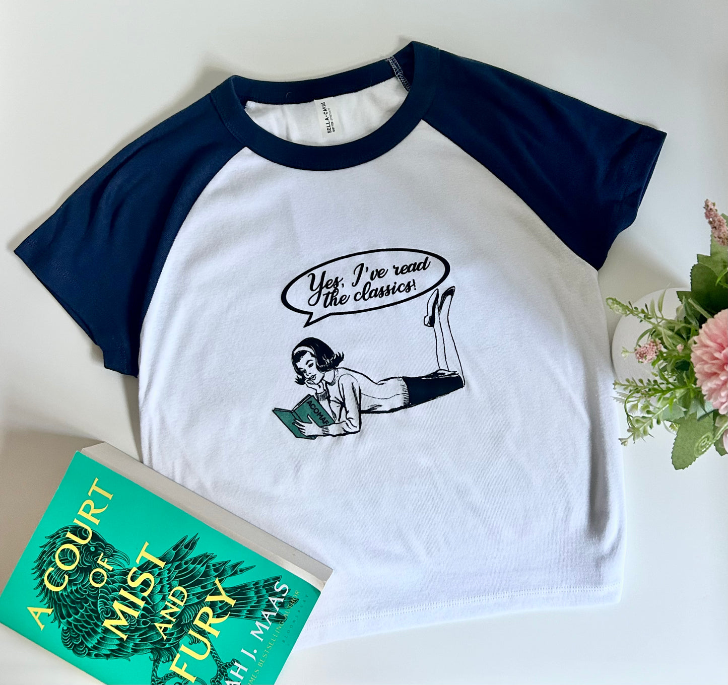 Yes, I've read the classics! Dark blue and white baseball baby tee