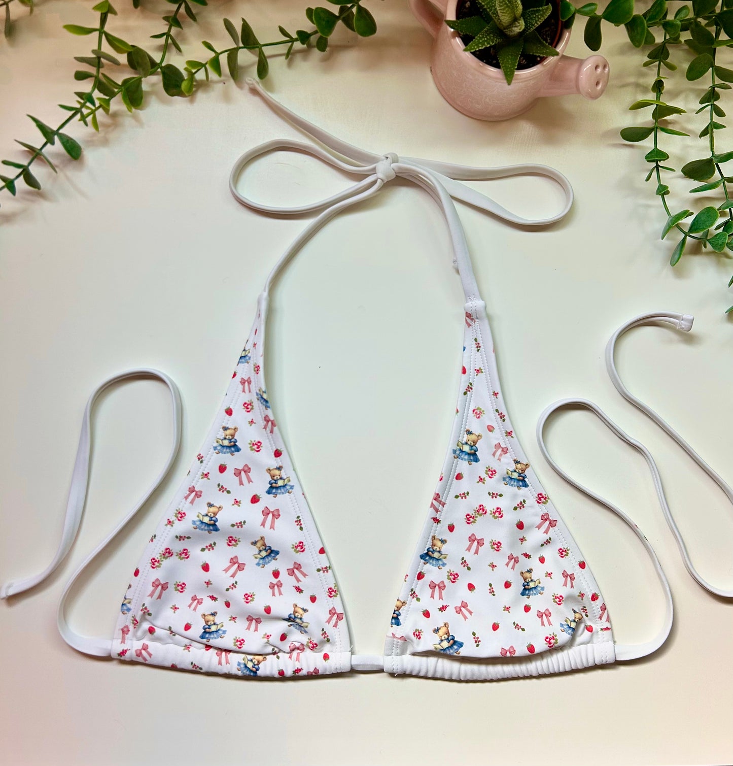 Beary booked coquette white triangle bikini top