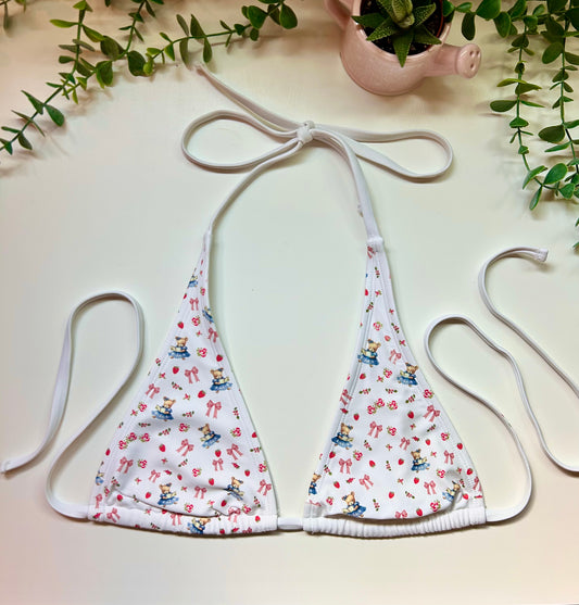 Beary booked coquette white triangle bikini top