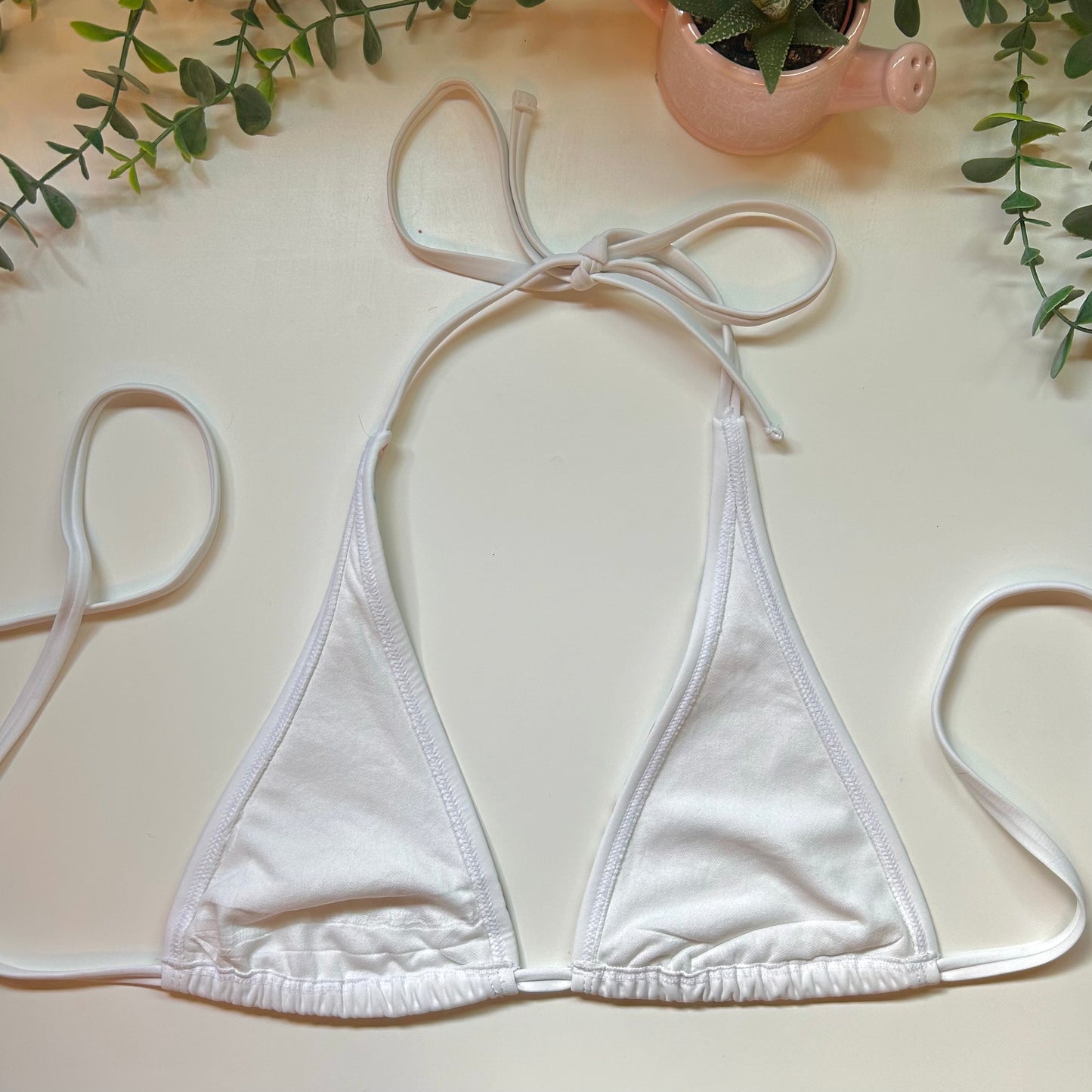 Beary booked coquette white triangle bikini top