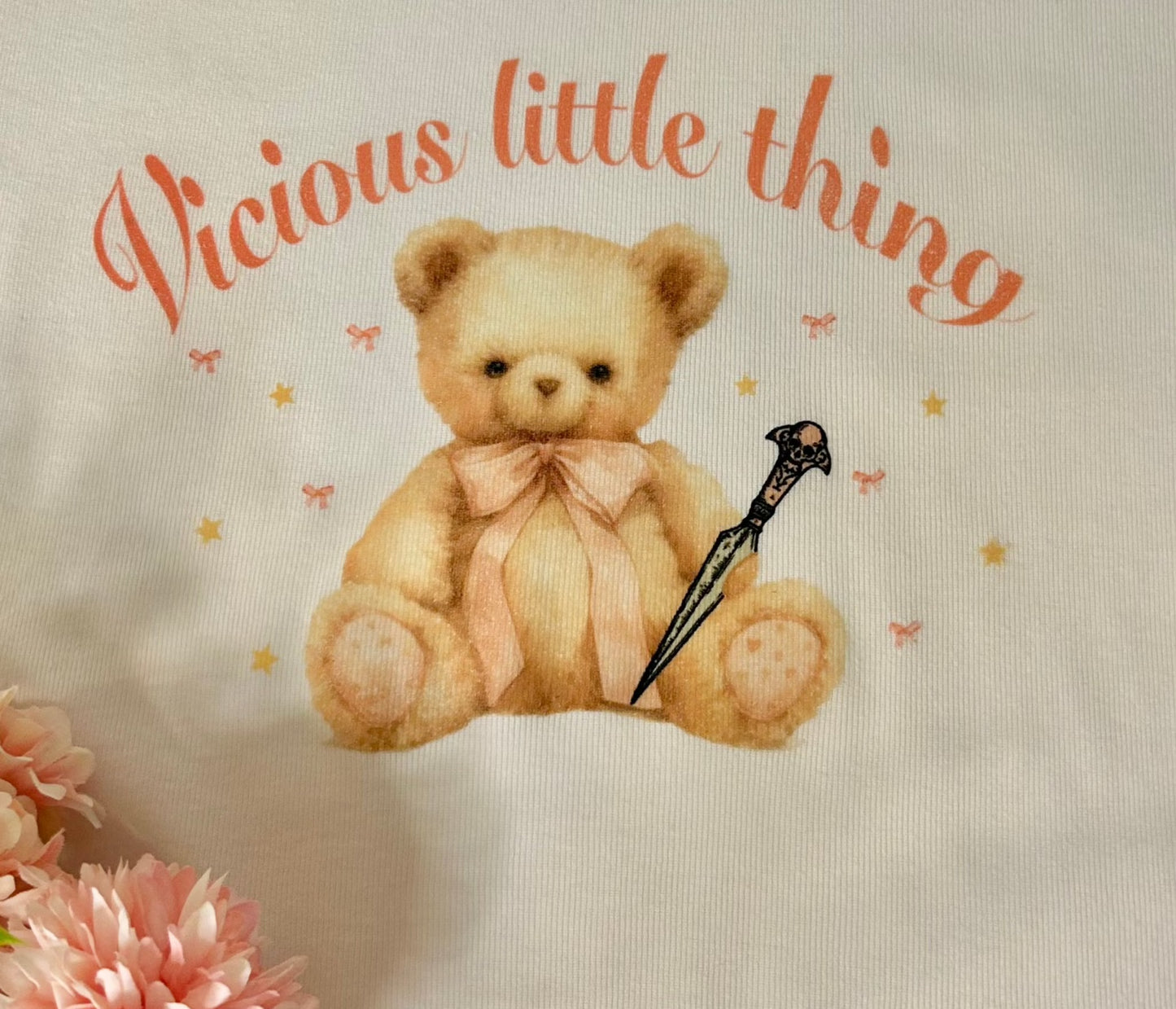 Vicious little thing coquette teddy bear - White short sleeve baby tee