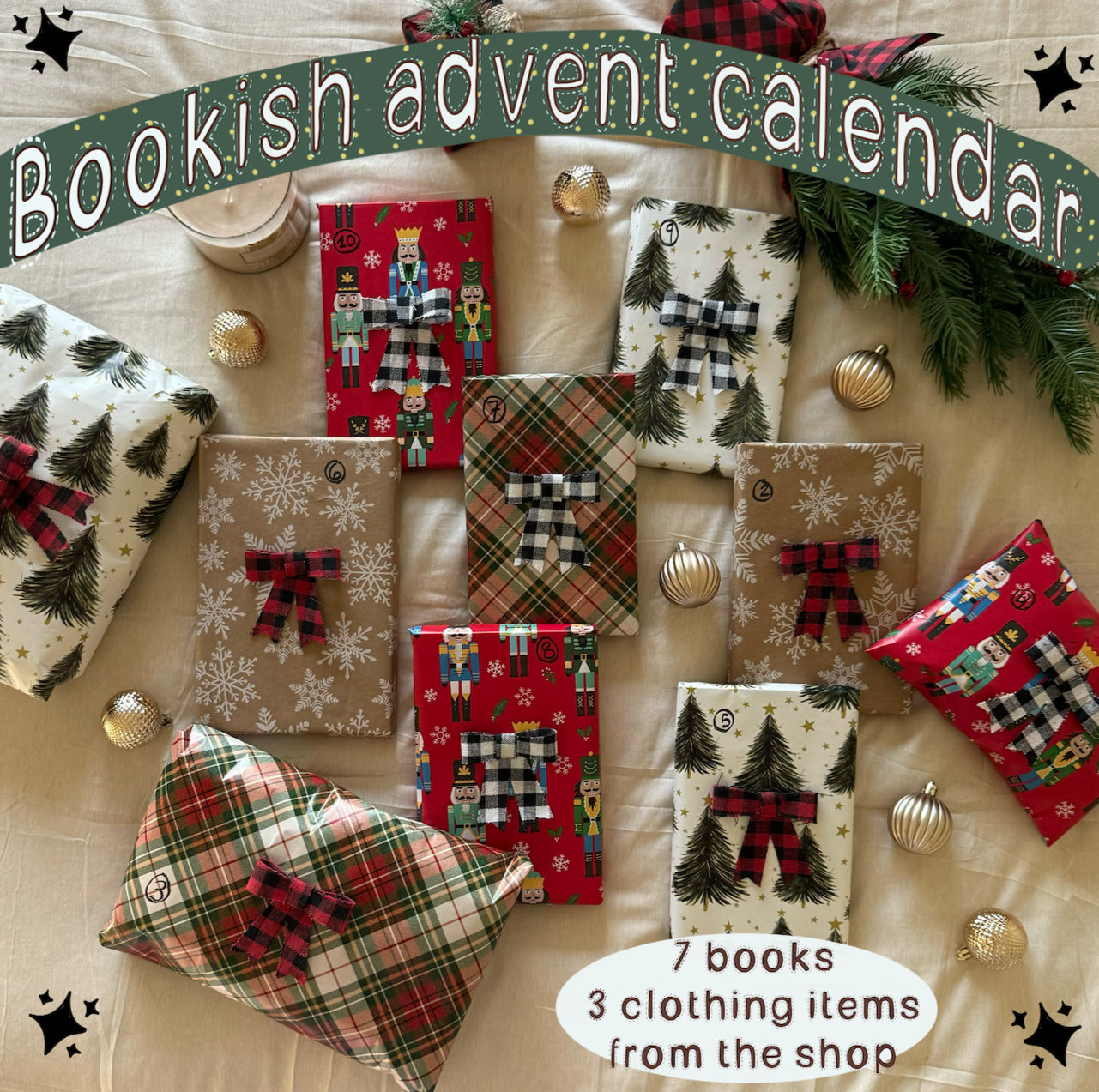 10 Day Customized Bookish Advent Calendar - 7 books, 3 clothing items all customized to your taste!